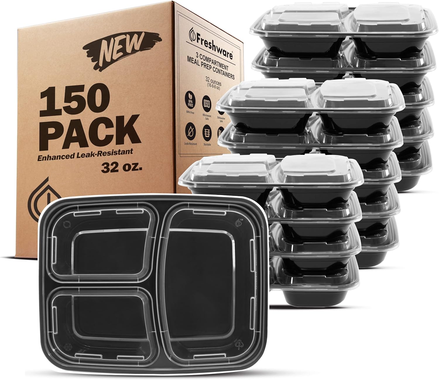 Freshware Meal Prep Containers 150 Pack for Healthy Eating
