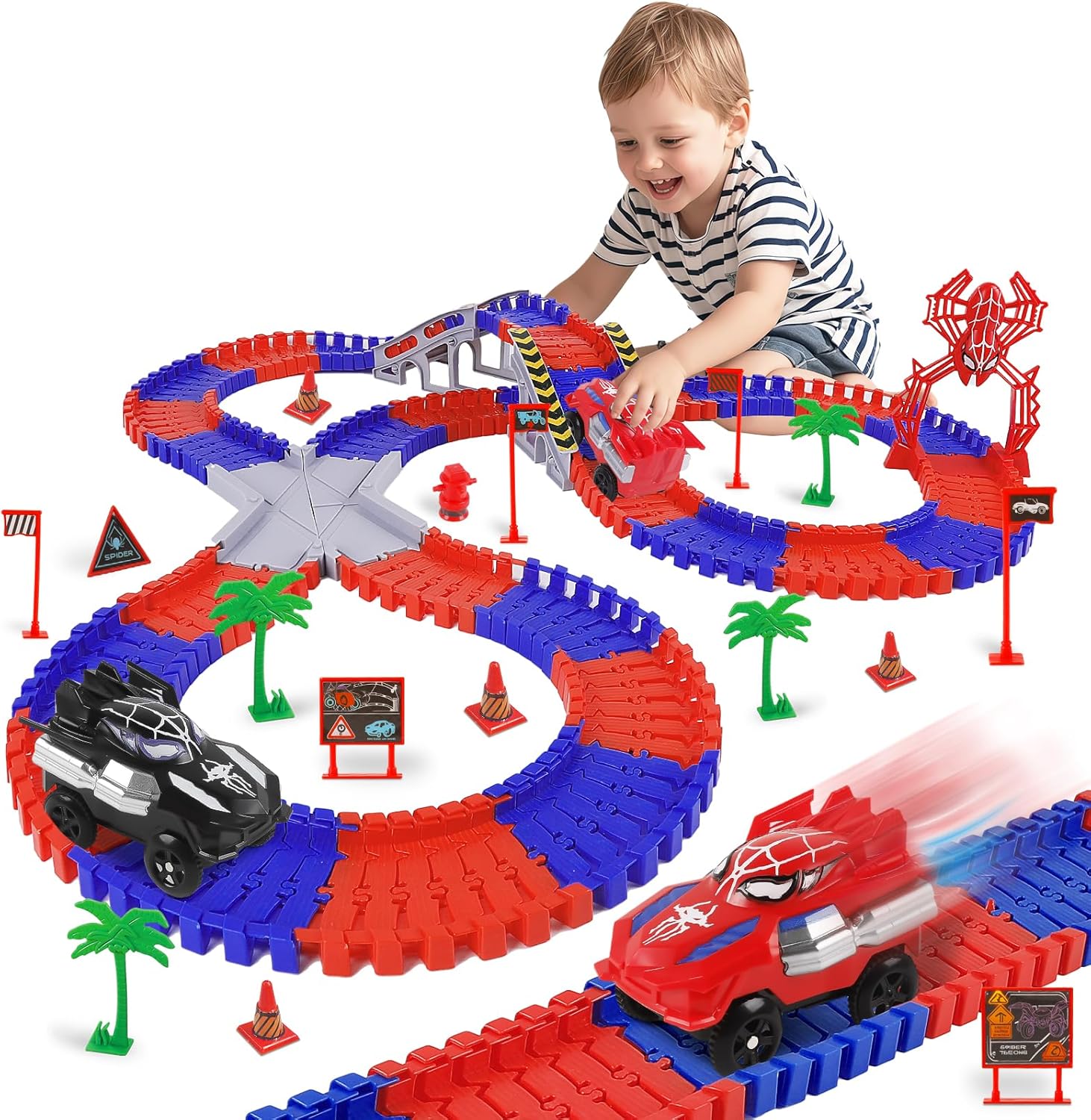 Spider Toys Race Car Track for Kids Ages 4-8, 212 PCS Set