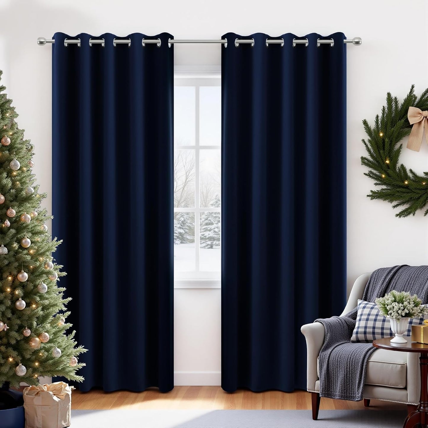 KOUFALL Navy Blue Extra Wide Blackout Curtains for Kids Rooms