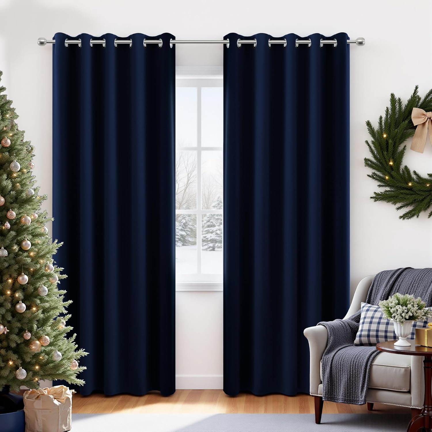 KOUFALL Navy Blue Extra Wide Blackout Curtains for Kids Rooms