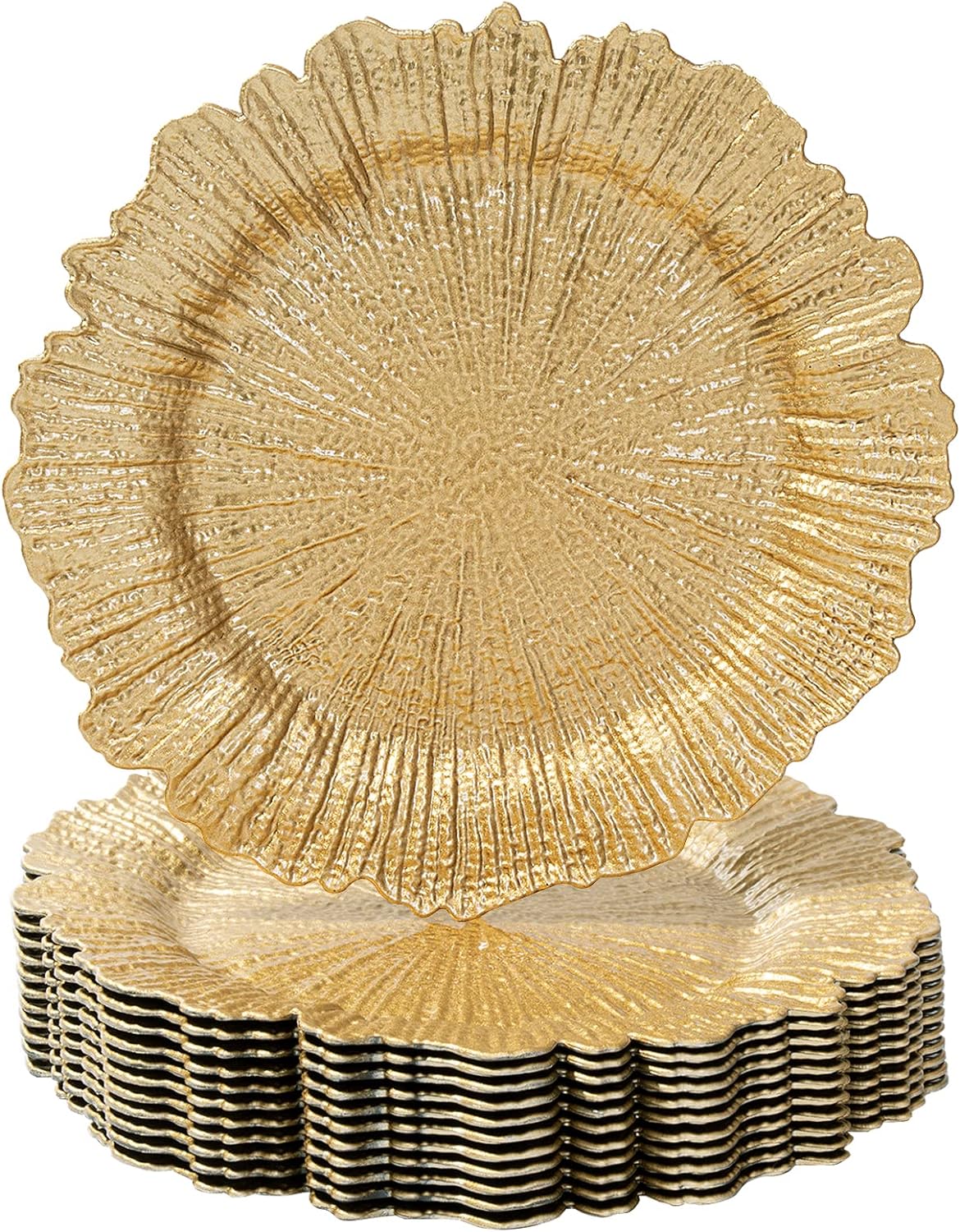 Set of 12 Gold Reef Charger Plates - Elegant Table Decor