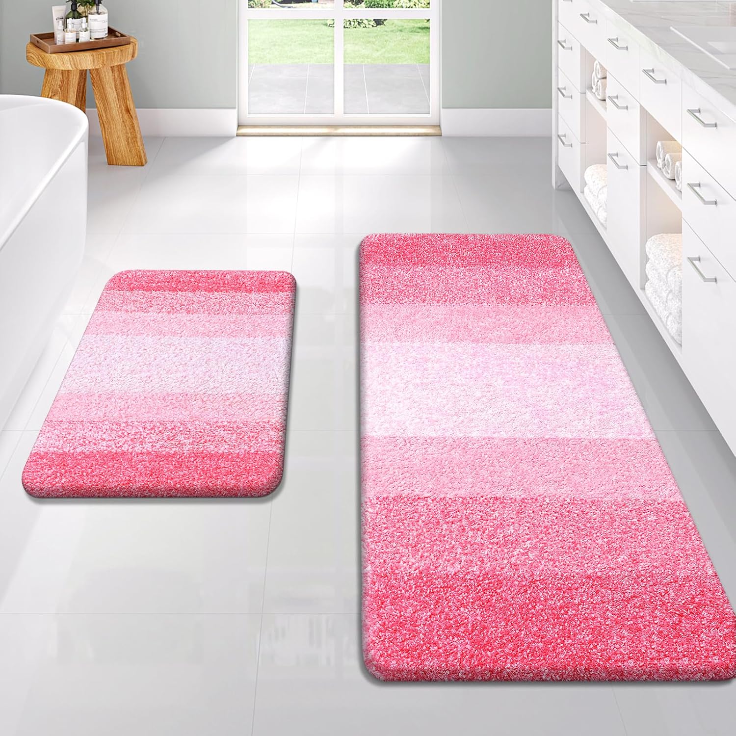 OLANLY Bathroom Rug Set 2 Piece Soft Absorbent Microfiber Mats