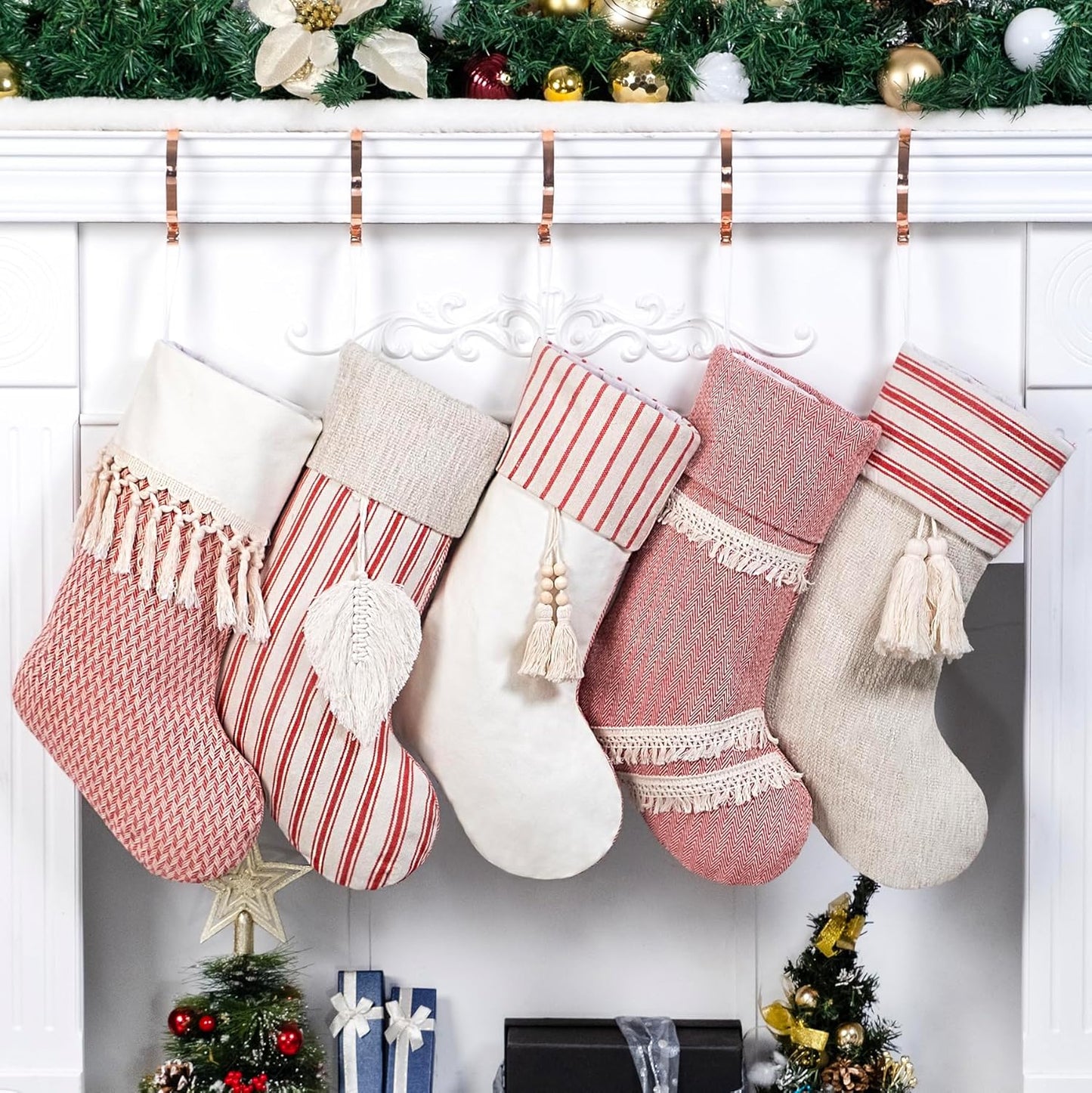 GEX Christmas Stockings 5 Pack for Family 20 in Large Rustic Decor