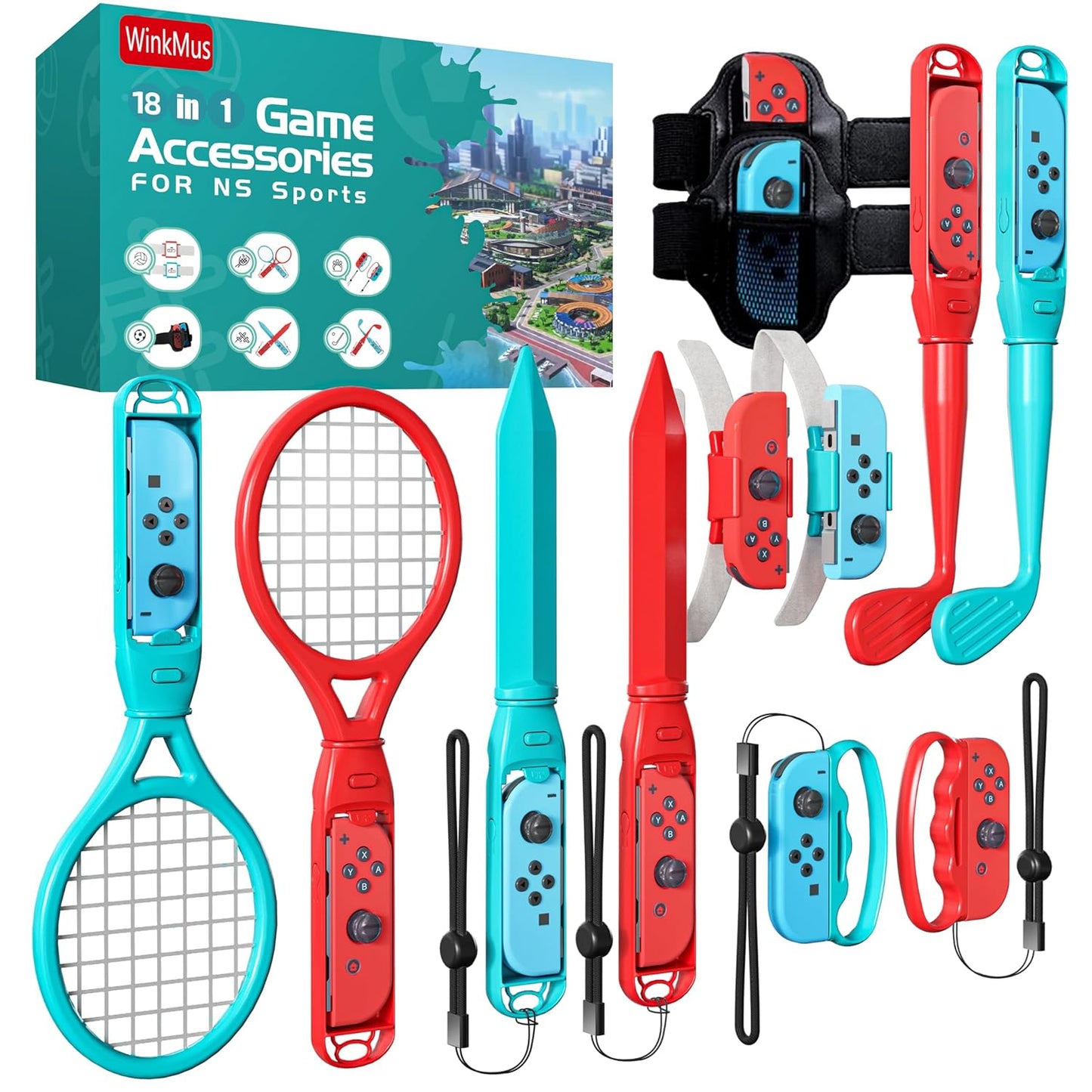 WinkMus Switch Sports Bundle - 18 in 1 Family Kit for Nintendo Switch Sports Games