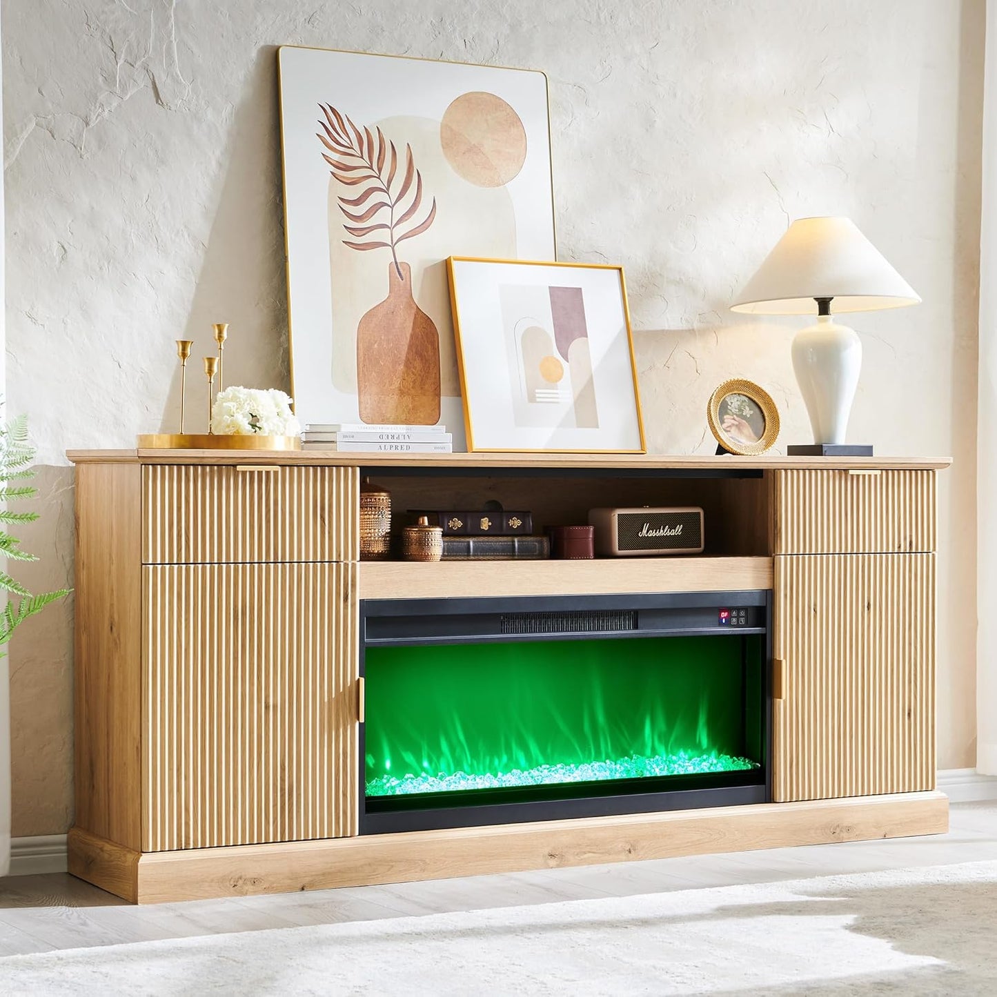 Modern 80 TV Stand with Electric Fireplace