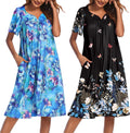 Ekouaer 2 Pack House Dresses for Women - Comfortable Floral Mumu thin