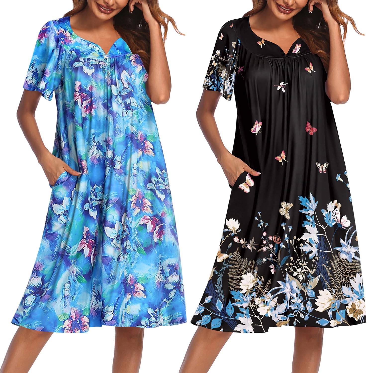 Ekouaer House Dresses for Women with Pockets - Floral Mumu