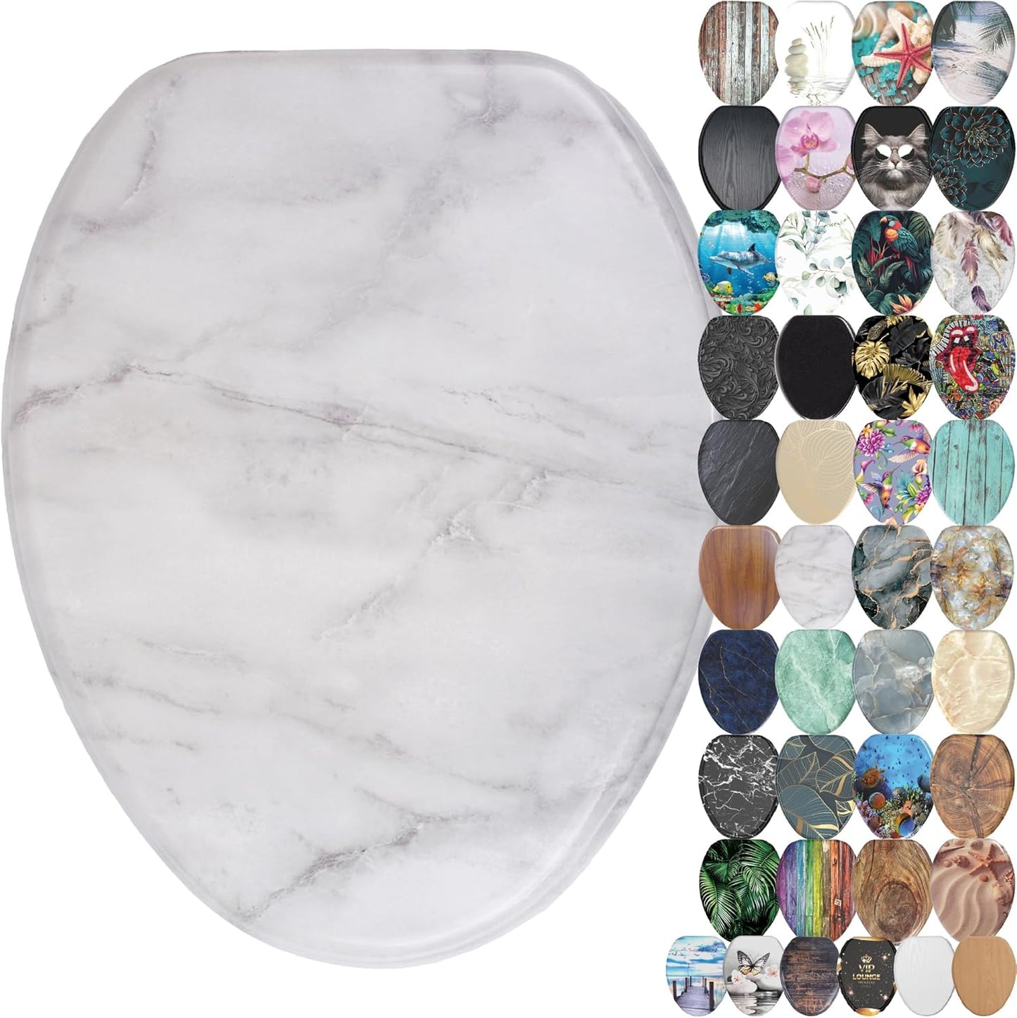SANILO Wooden Toilet Seat with Soft Close - Decorative Marble Design