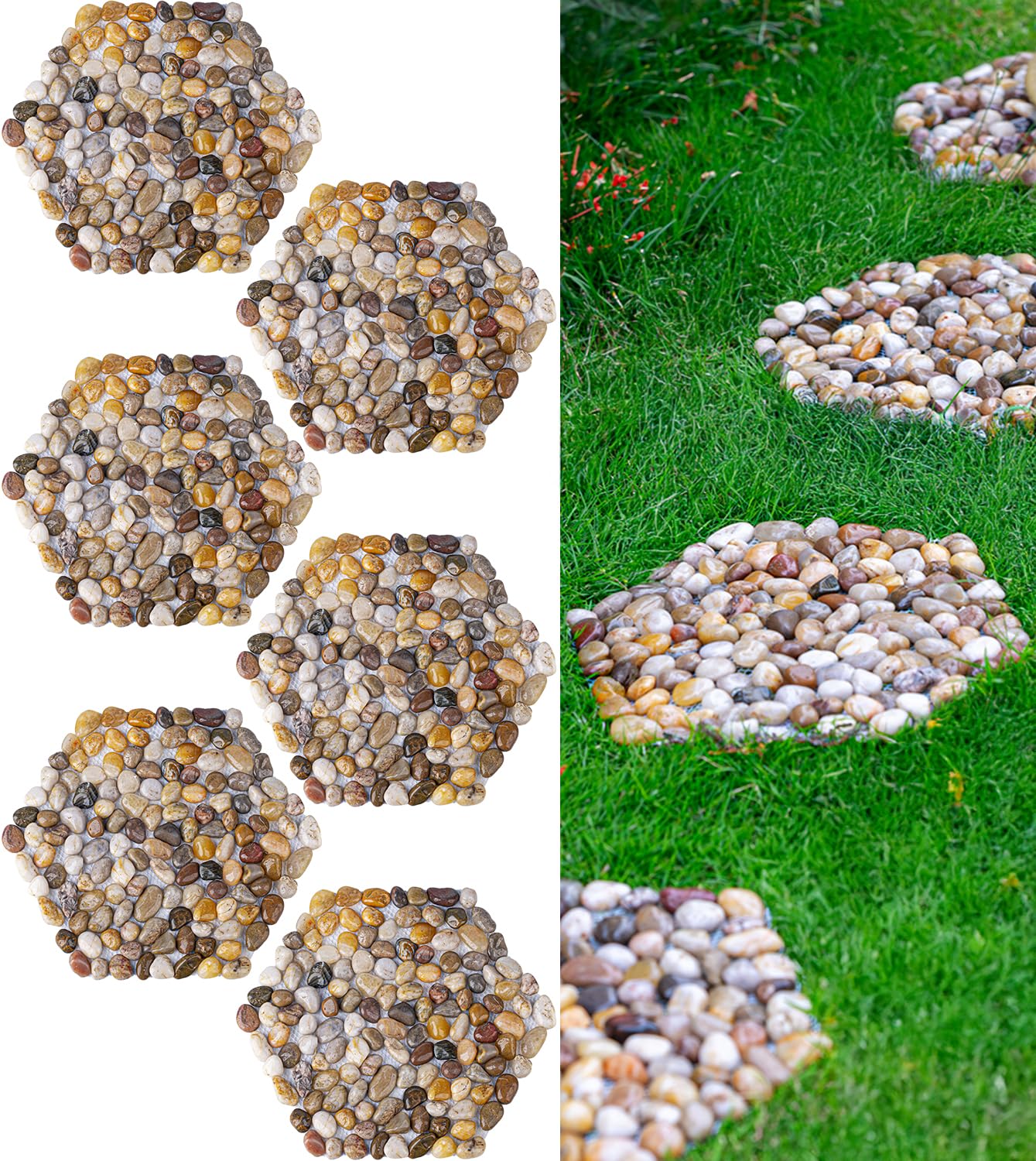 6 PCS River Rock Stepping Stones for Garden Walkway Paths