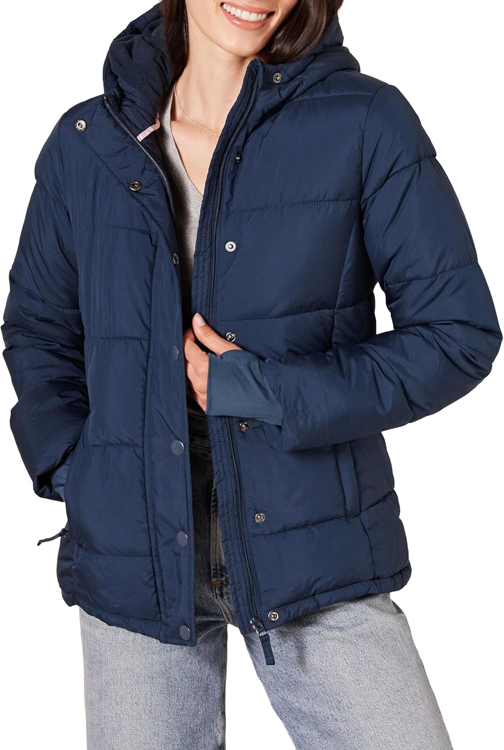 Heavyweight Quilted Long-Sleeve Hooded Puffer Coat for Women