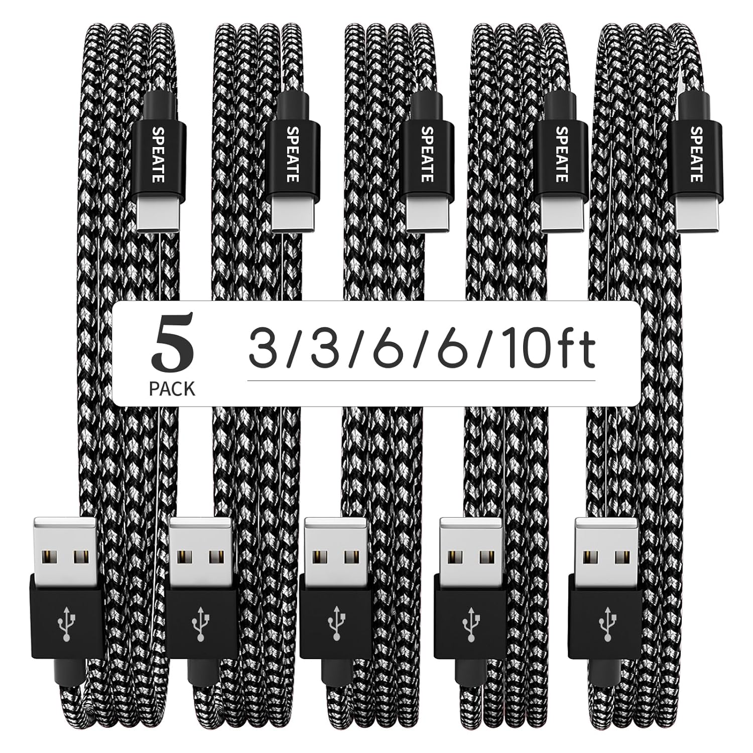Fast Charge in Style with 5-Pack USB C Cables by SPEATE