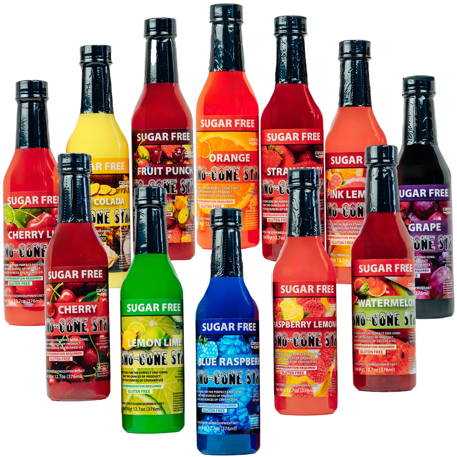 12.7oz Sugar Free Sno-Cone Syrup 12-Pack with Great Flavors