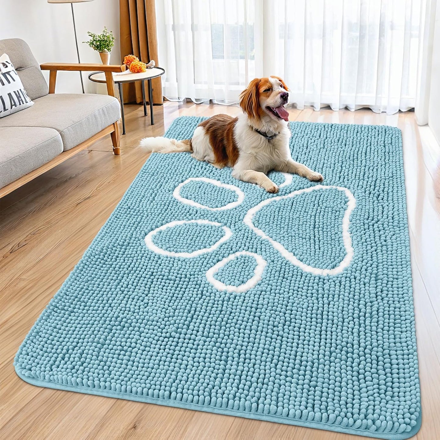 Smiry Dog Door Mat for Muddy Paws - Absorbent Chenille Rug
