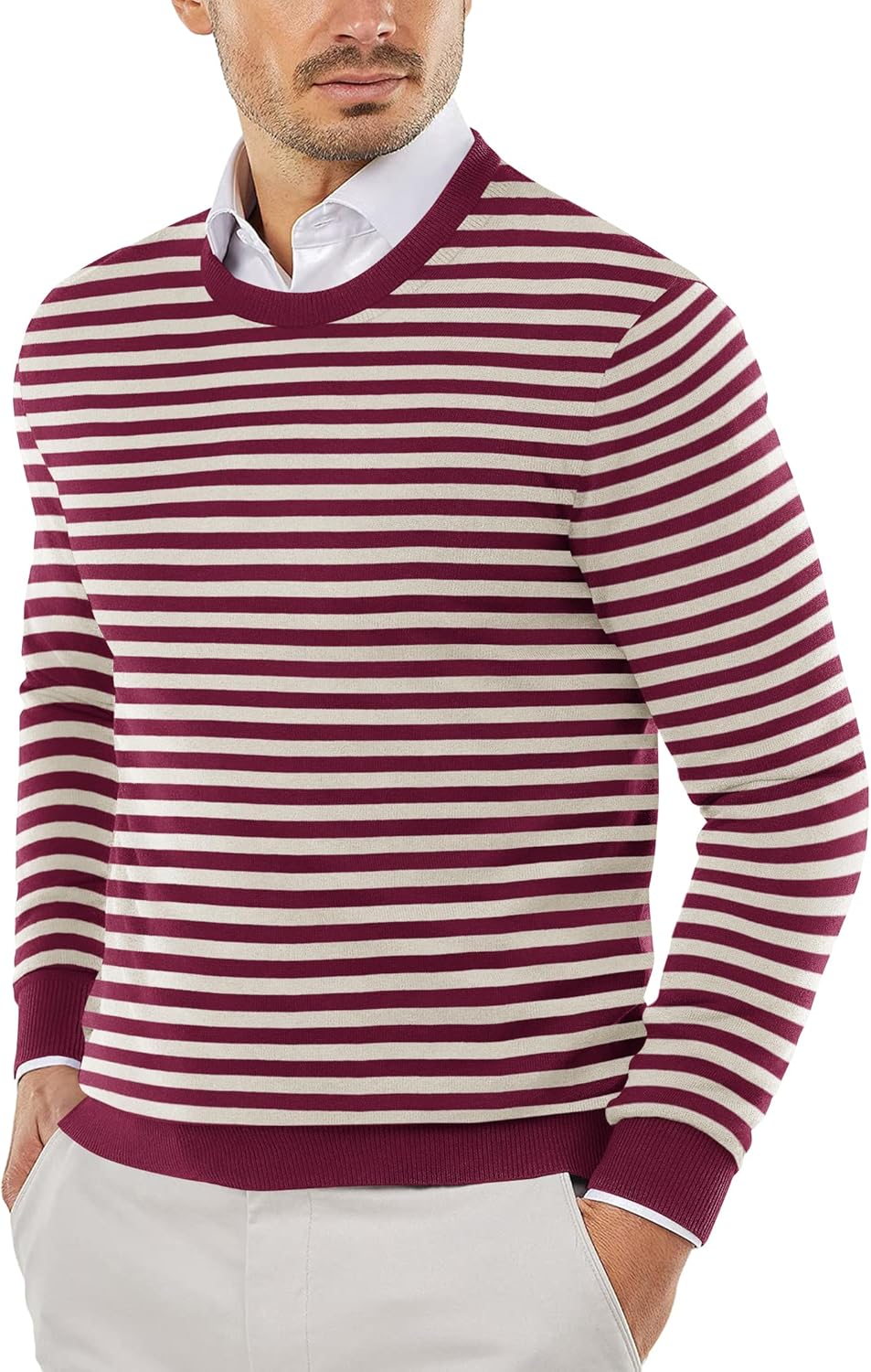 COOFANDY Men's Crew Neck Sweater Slim Fit Lightweight Style
