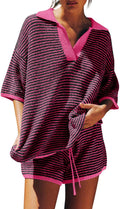 Tankaneo Women's Sweater Set 2-Piece Knit Lounge Set - Oversized V