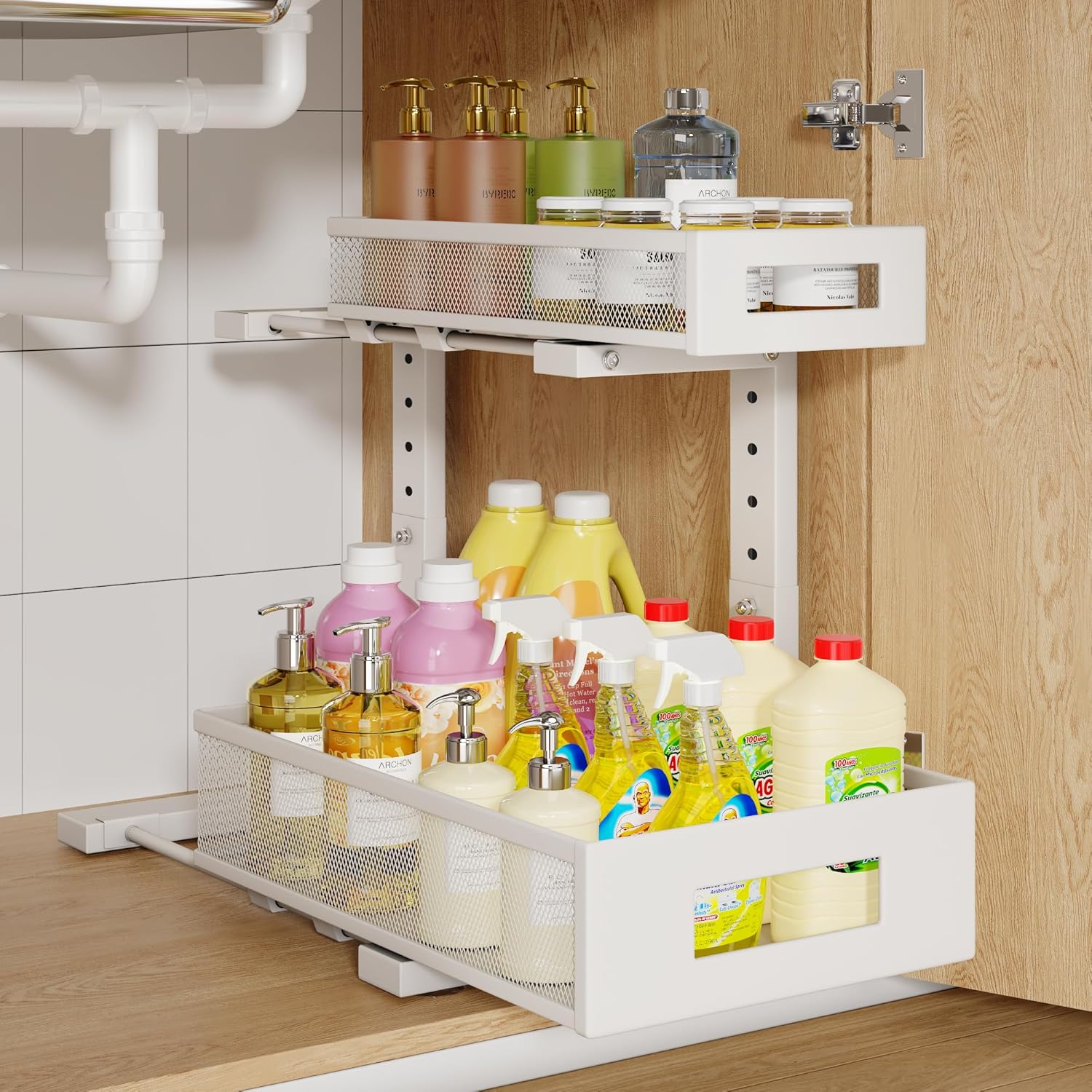 Under Sink Storage Organizer with Elegant Mesh Design for Home