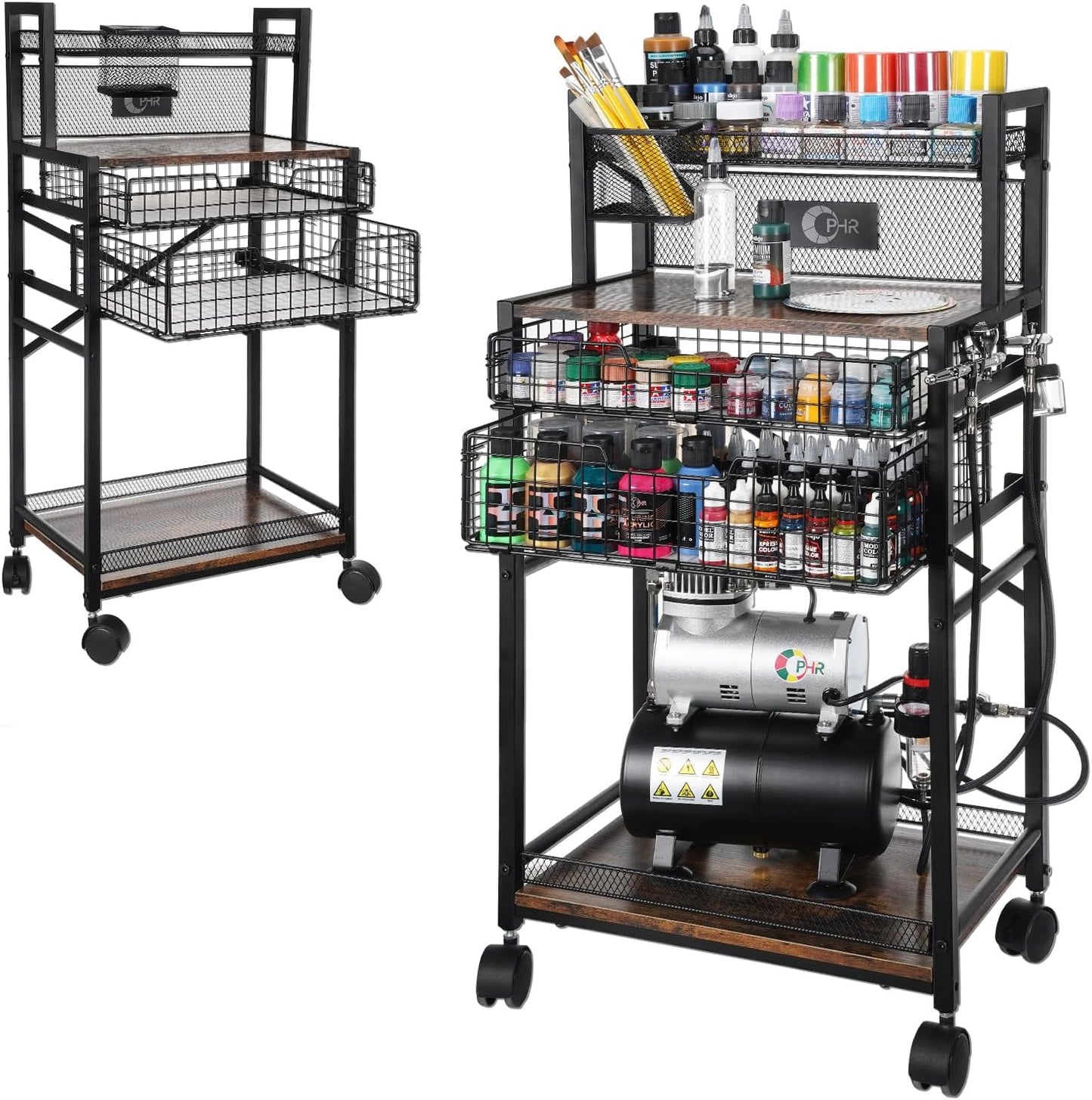 OPHIR 5-Tier Art Cart with Airbrush Holders