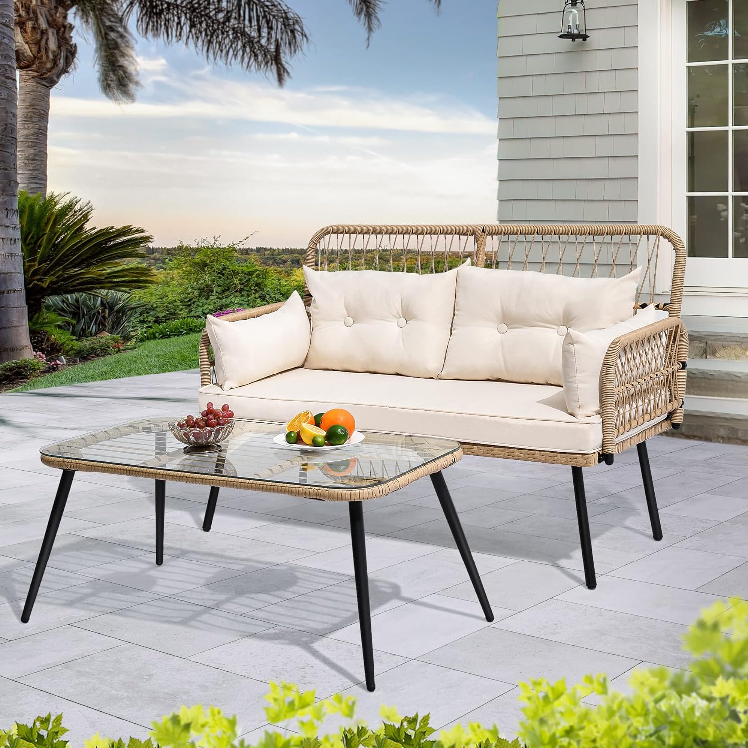 YITAHOME 2-Piece Patio Furniture Wicker Loveseat Set for Outdoors
