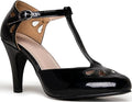 Pepper Mary Janes Vintage Cutout Low Kitten Heels - Retro T Strap