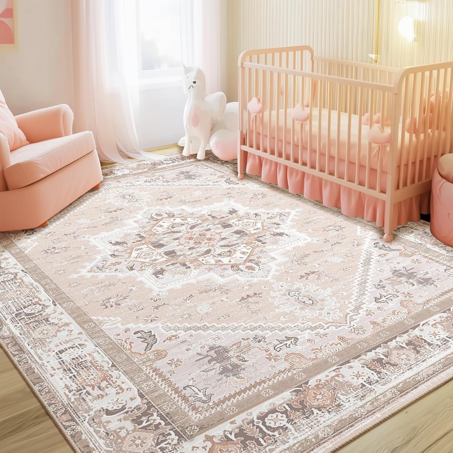 Vintage Print Area Rugs for Living Room - Soft & Washable 8x10