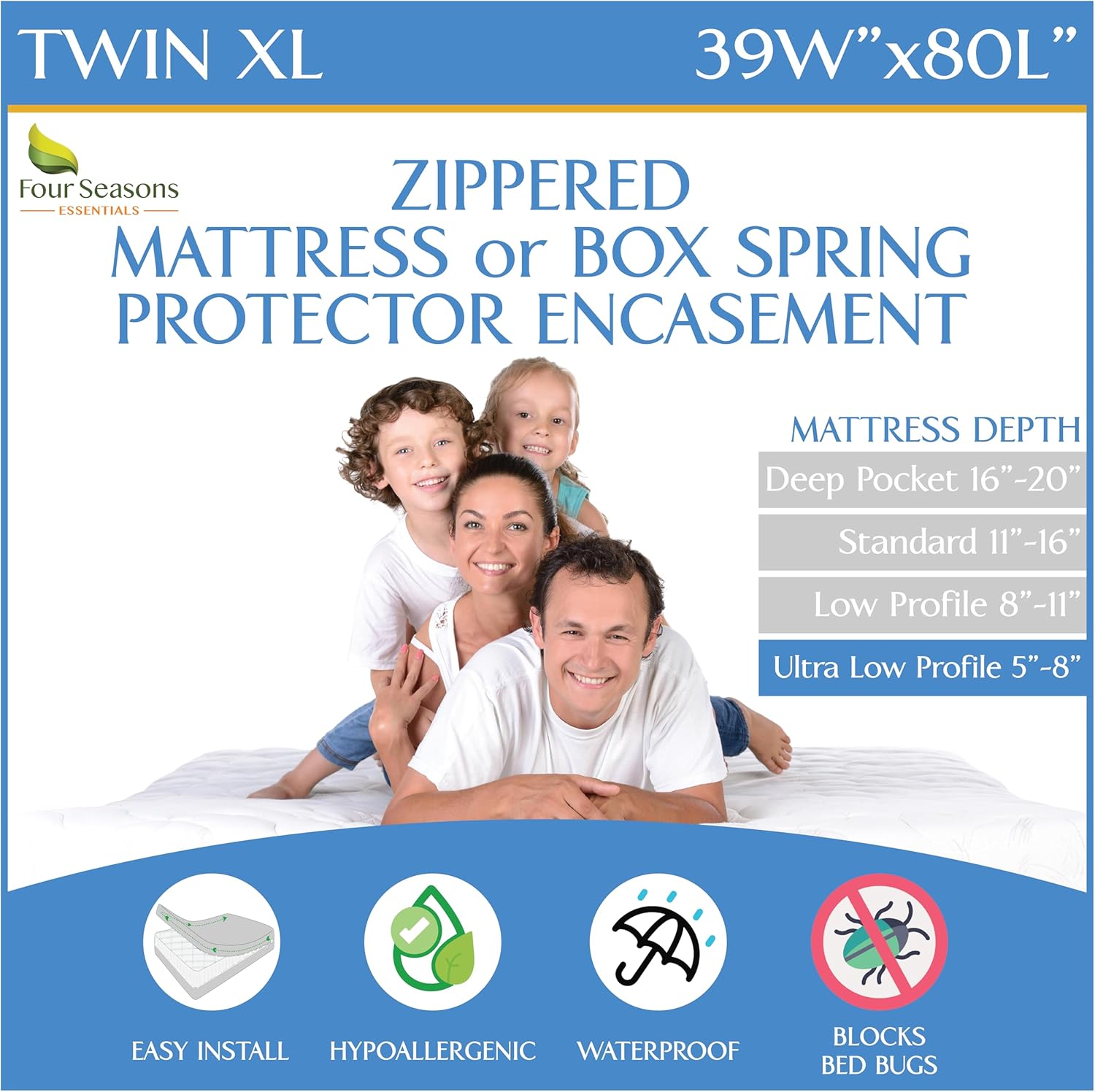 Twin XL Mattress Encasement - Waterproof Hypoallergenic Protector