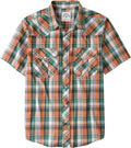 Dubinik Western Short Sleeve Plaid Pearl Snap Shirt for Men - Casual