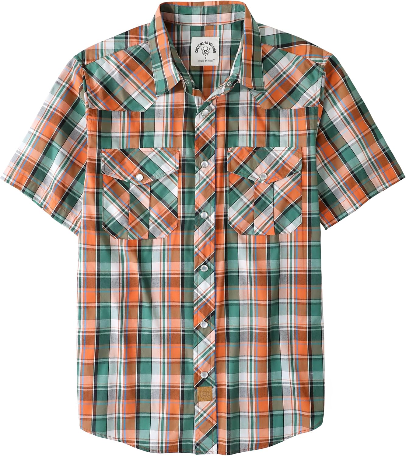 Dubinik Short Sleeve Plaid Pearl Snap Shirts for Men Casual Wear
