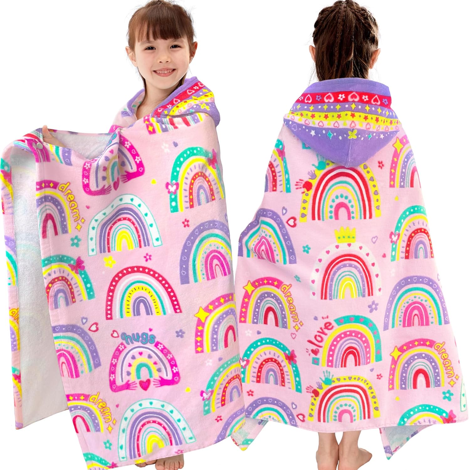 Hooded Towels for Kids 3-10 Years - Soft Cotton Rainbow Wrap