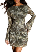 Leopard Print Backless Mesh Bell Sleeve Mini Dress (Style F6HD)