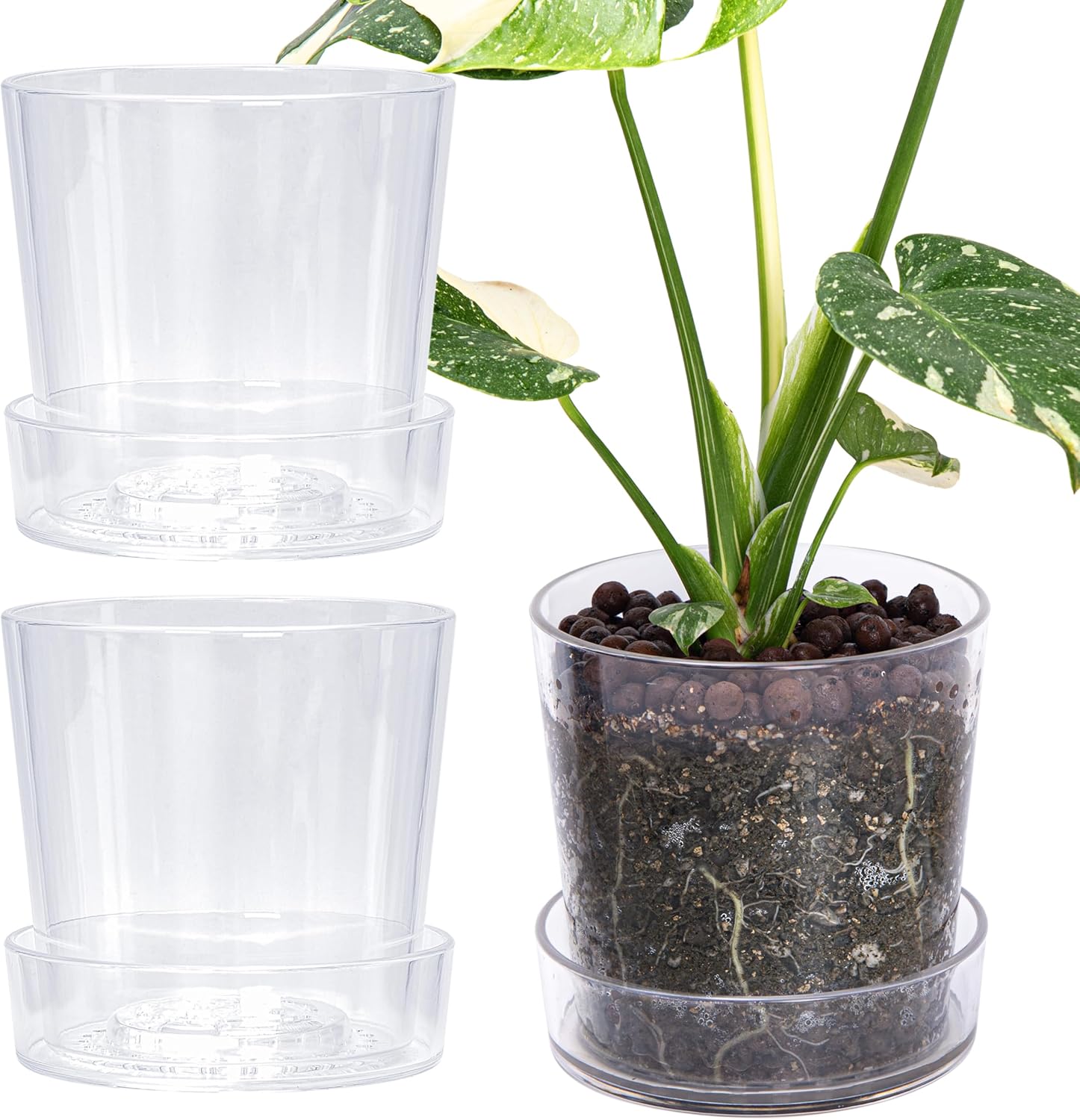 Clear Acrylic Planter Pot Set of 3 for Indoor Plants and Herbs