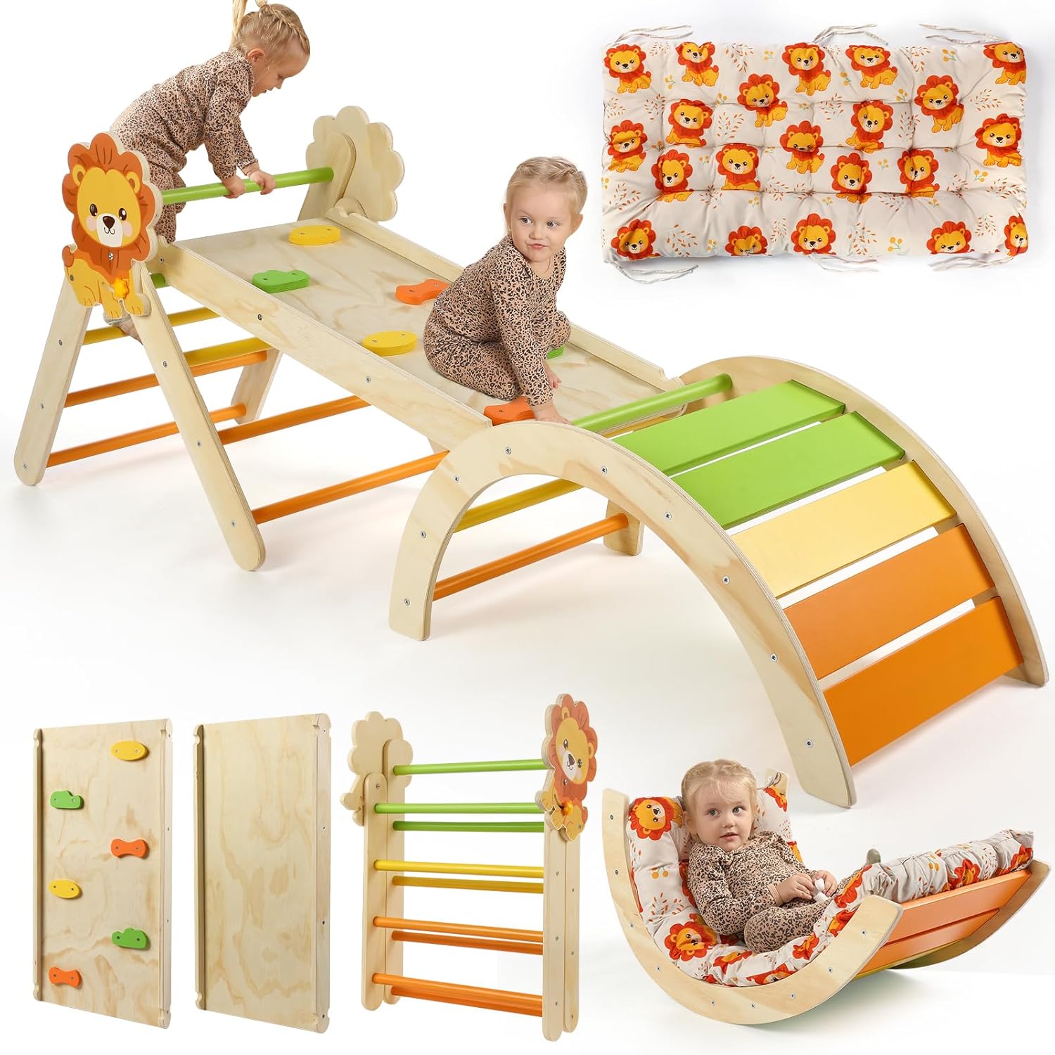 Pikler Triangle Set with Cushion for Indoor Toddler Climbing Fun