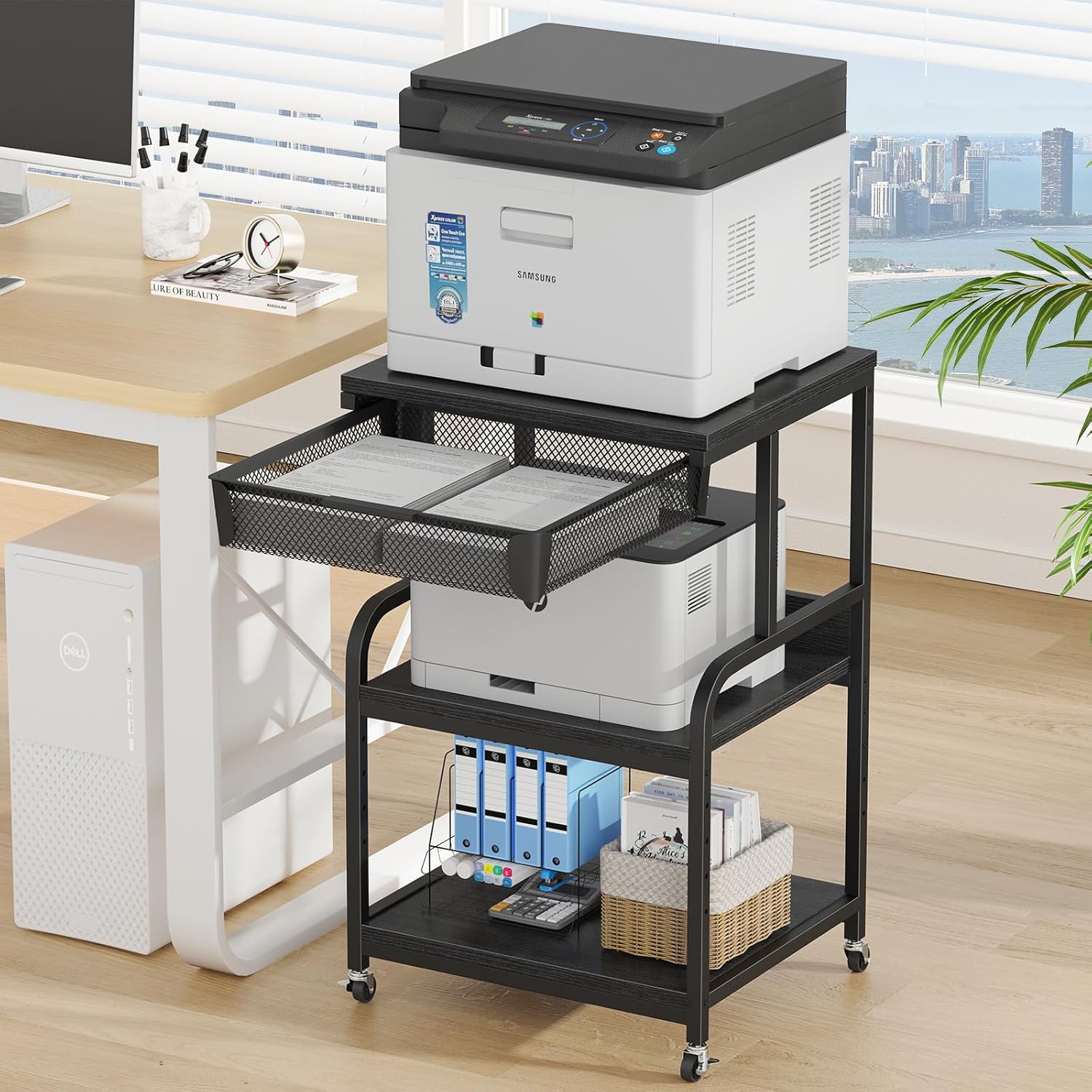 EasyCom Large Printer Stand with Storage Drawer for Home Office