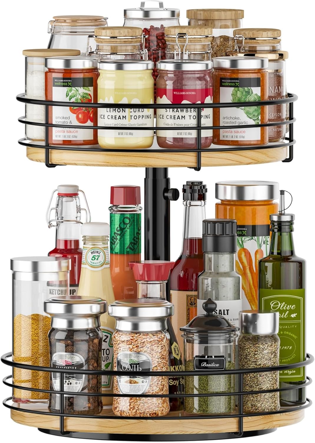 Two Tier Lazy Susan Organizer by HISKIWUU - Adjustable & Stylish
