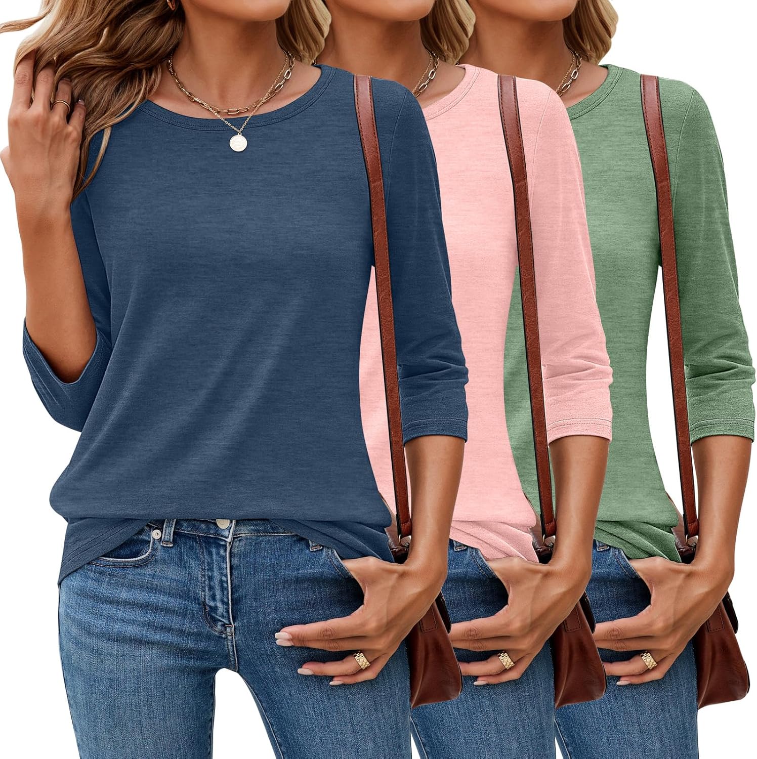 3 Pack 3/4 Sleeve Tops for Women - Dressy Casual Tees