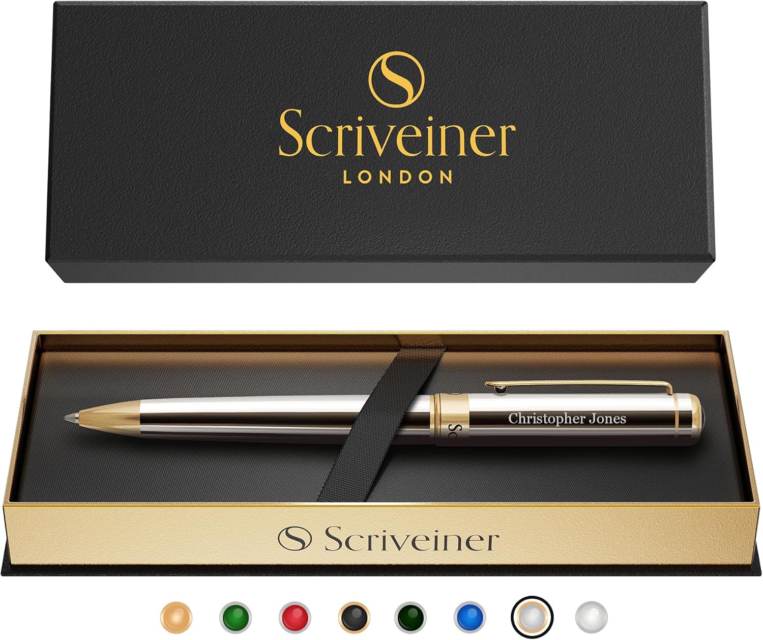Scriveiner Personalized Silver Chrome Ballpoint Pen - Luxury Gift