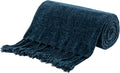 Navy Blue Chenille Throw Blanket 50x60 - Soft Cozy Fringe Throw