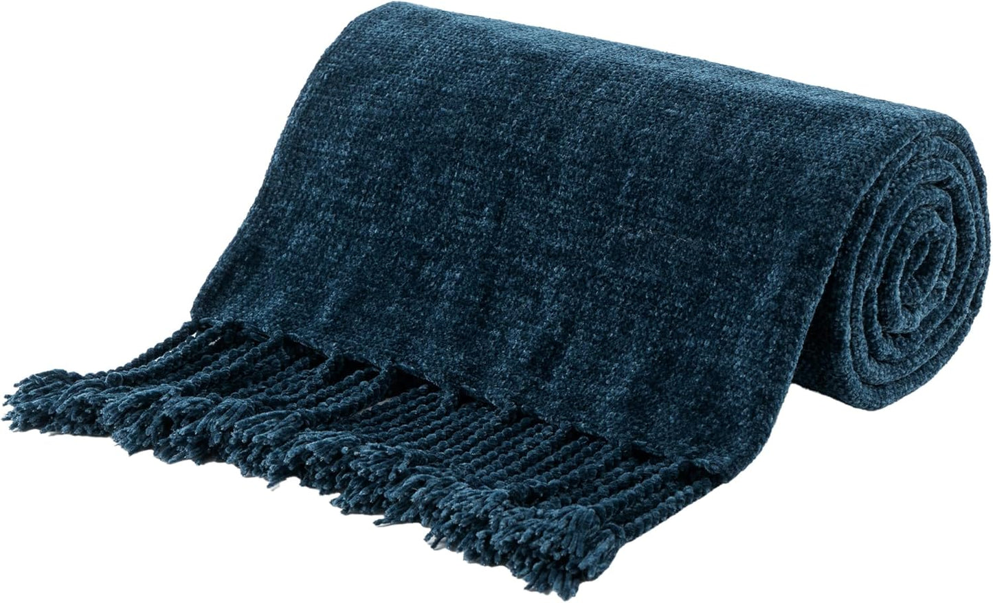 Navy Blue Chenille Throw Blanket for Couch and Bed Decor