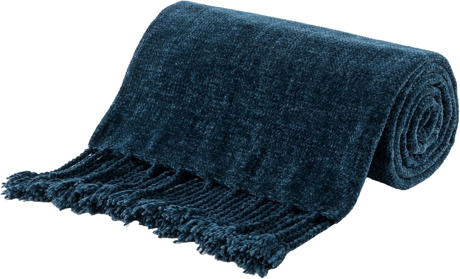 Navy Blue Chenille Throw Blanket for Couch and Bed Decor