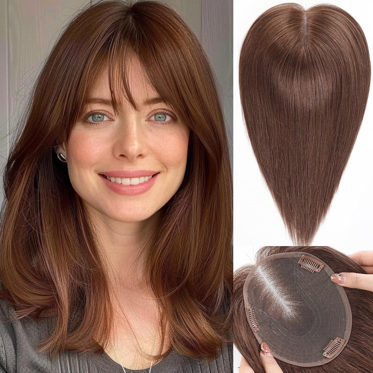 Large Swiss Base SilkHug 14 Inch Real Human Hair Toppers