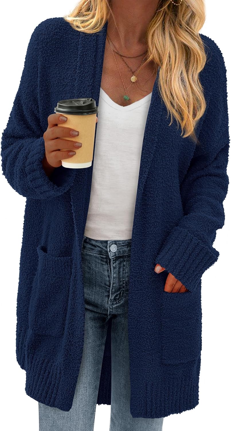 KIRUNDO Chunky Fuzzy Knit Cardigan Sweater for Women 2025