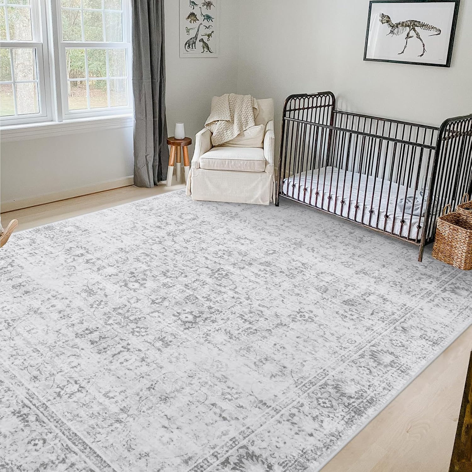 LIVEBOX Washable Area Rug 8x10 - Vintage Grey Boho Carpet