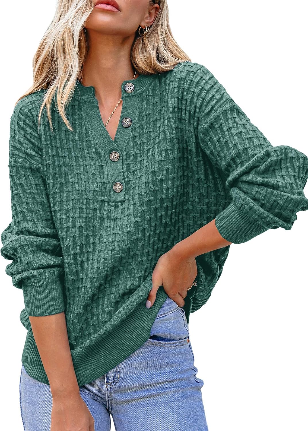 Dokotoo Womens Sweaters Casual Long Sleeve V Neck Jumper Tops