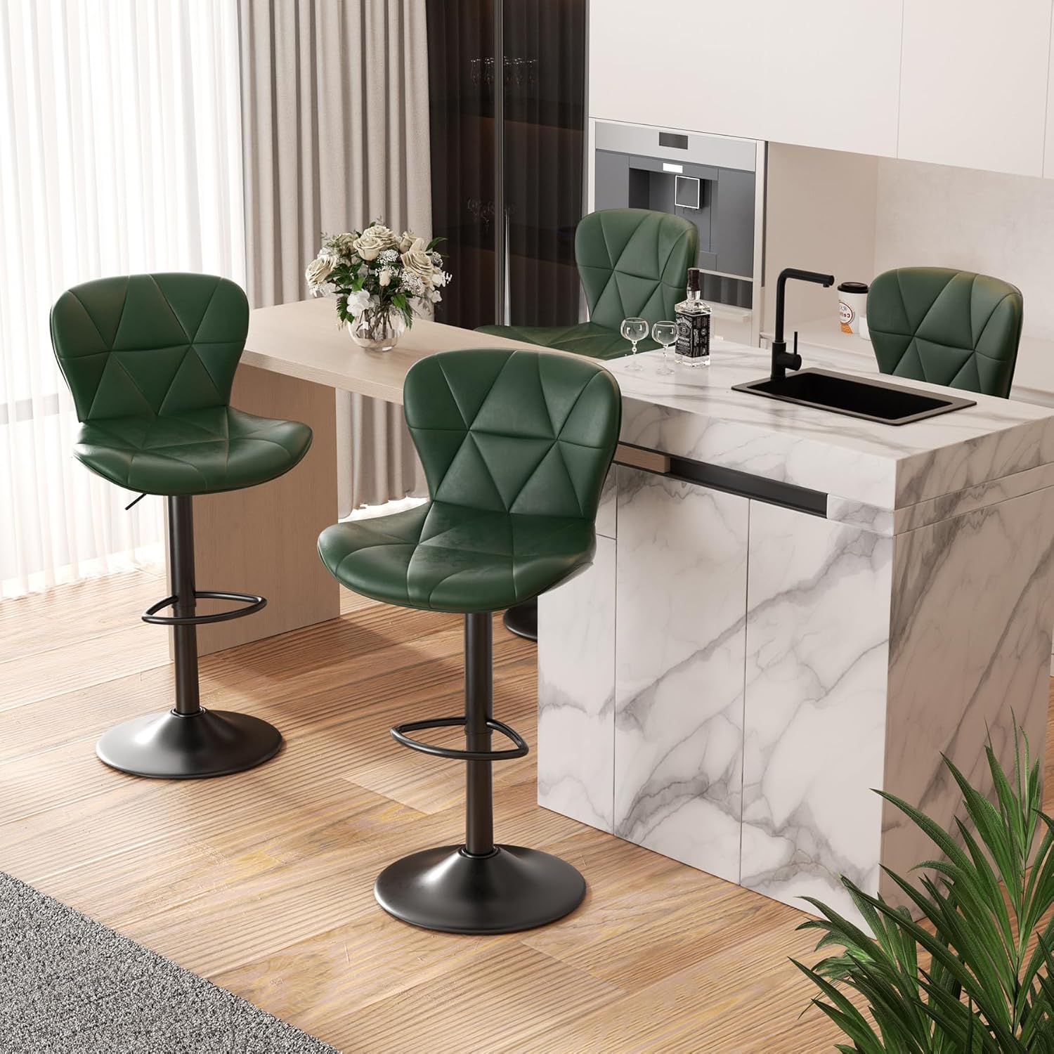 Modern Adjustable Faux Leather Bar Stools Set of 4 for Kitchen