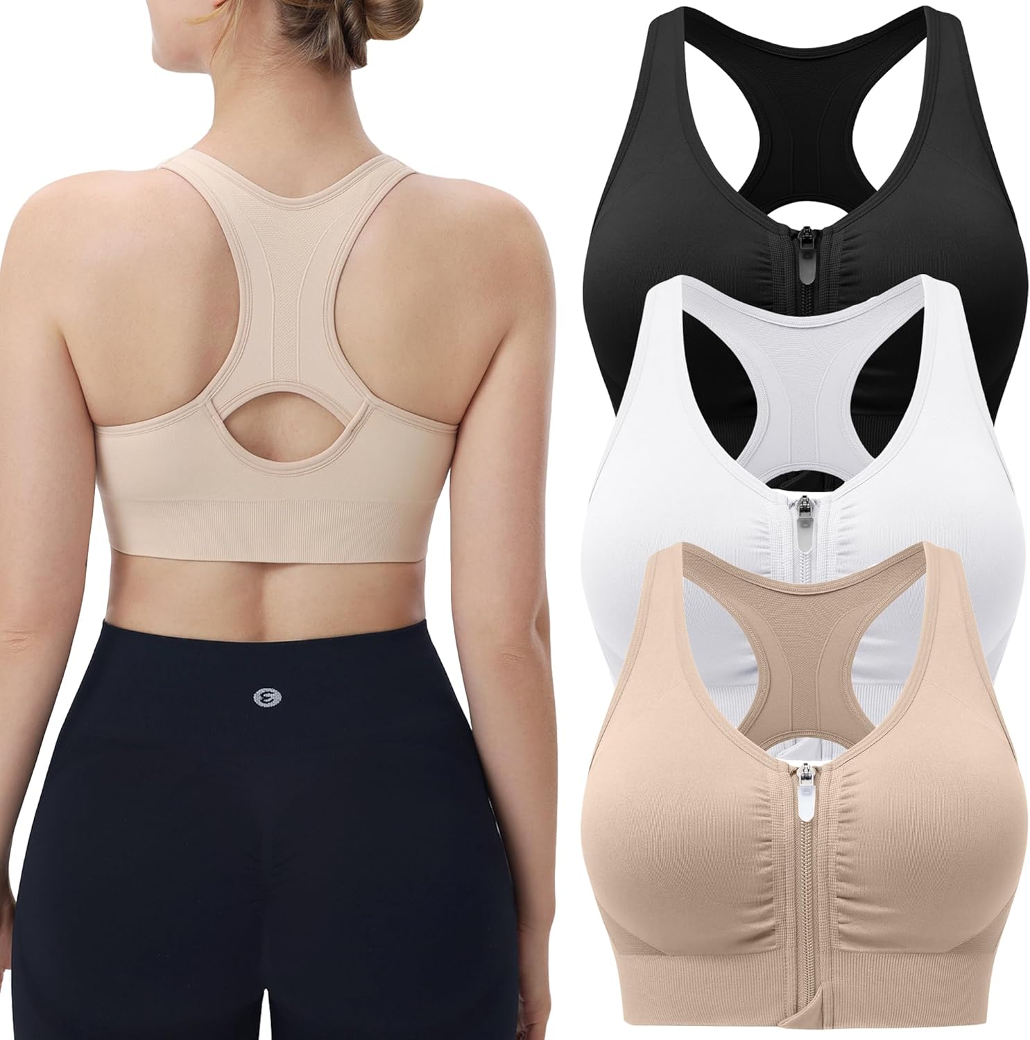 Evcute Women's Zip Front Sports Bras for Yoga and Exercise