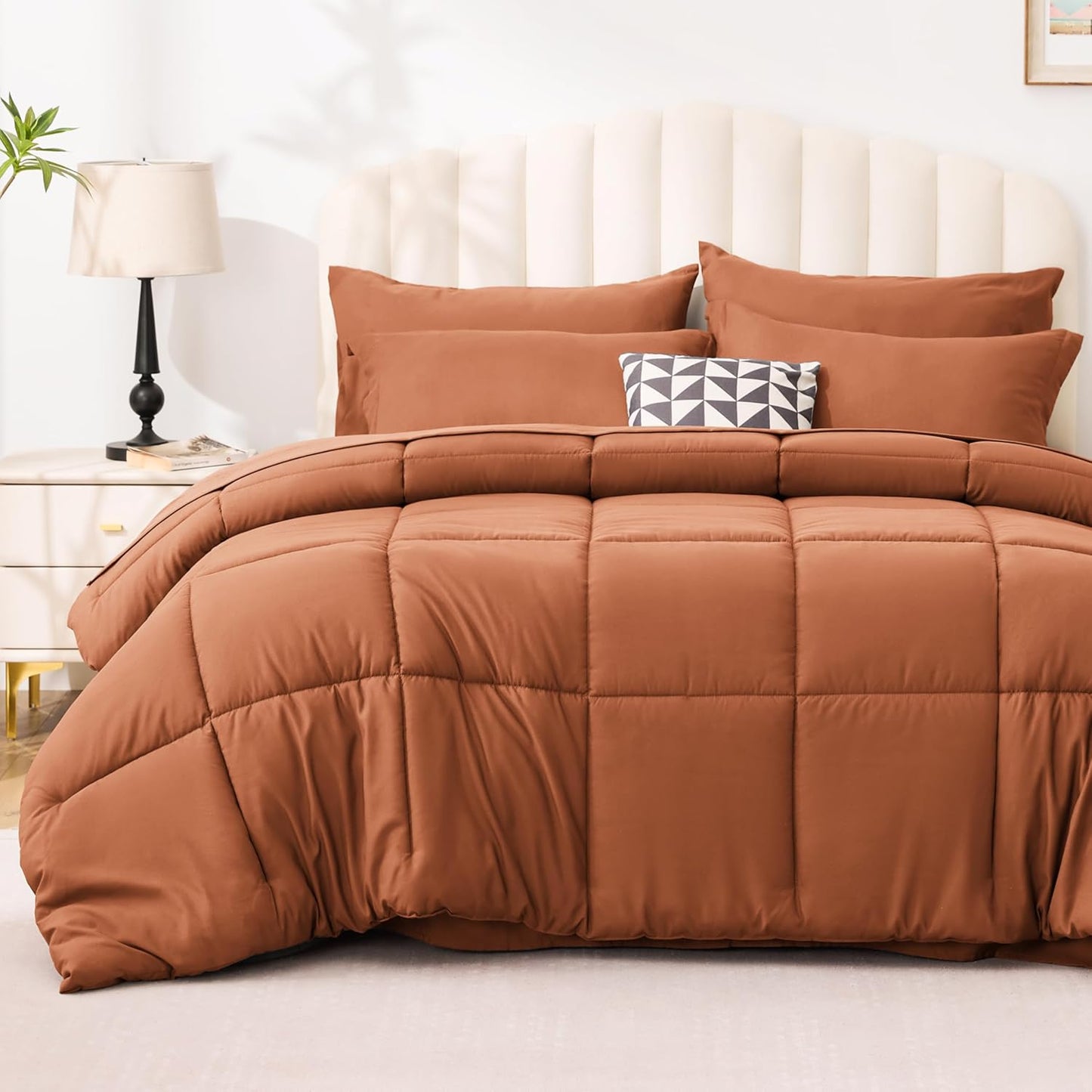 Twin XL Comforter Set in Burnt Orange - 5 Piece Bedding Set