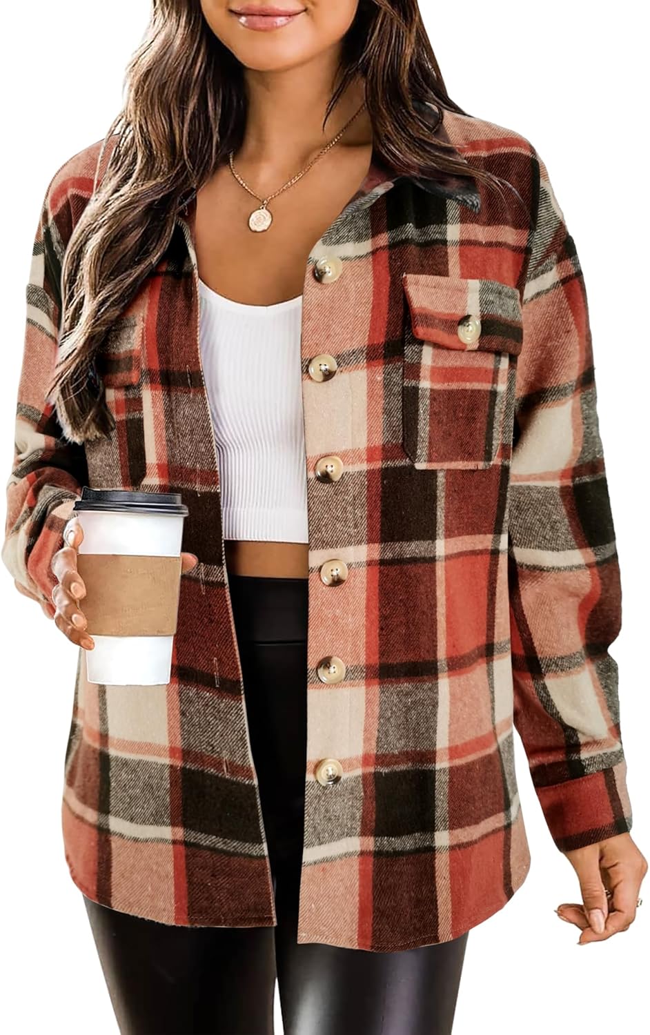 HOTOUCH Womens Flannel Plaid Shacket Jacket for All Seasons