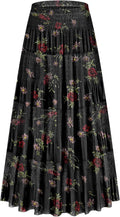 Chiffon High Waist Tiered Pleated Floral A-Line Maxi Skirt