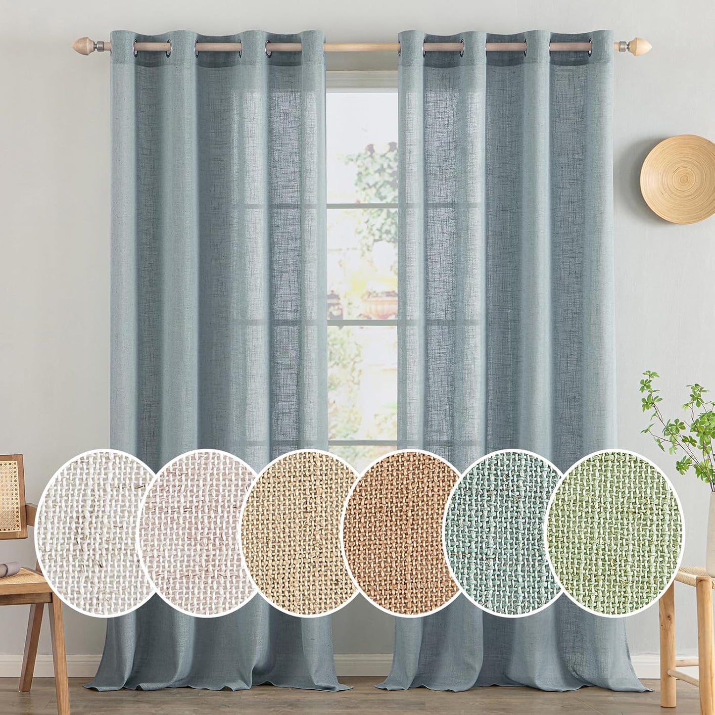 MIULEE Linen Stone Blue Curtains for Bedroom and Living Room