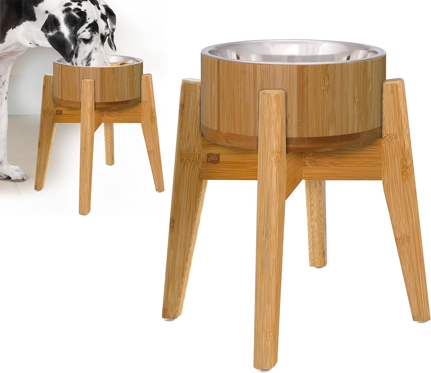 Elevated Dog Bowl for Large Breeds - 12-inch Bamboo/Steel Design
