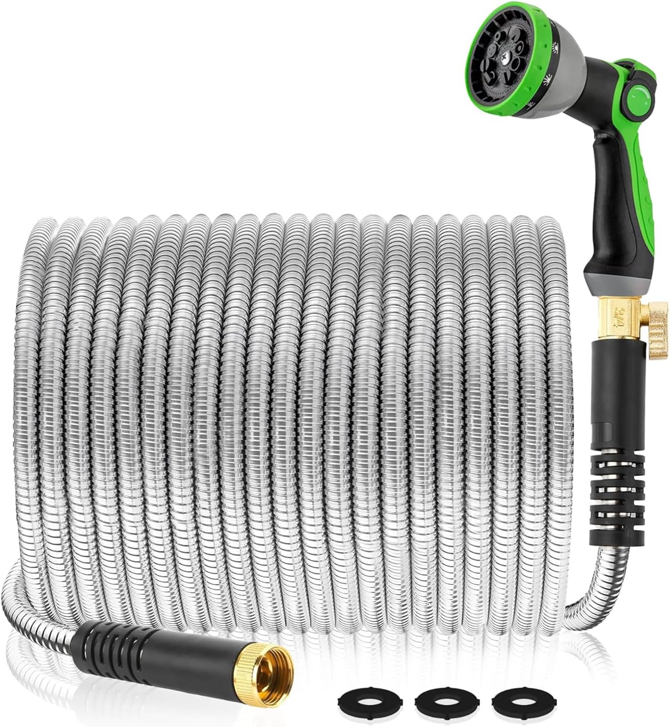 Durable 200Ft Metal Garden Hose with 10 Function Nozzle